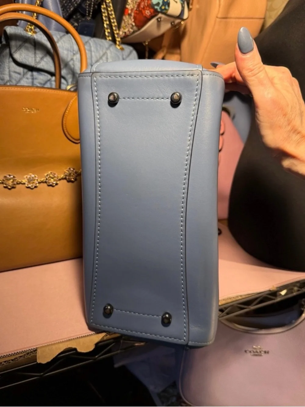 Coach Blue Leather Structured Satchel Tote Top Handle Bag Purse - Picture 6 of 7